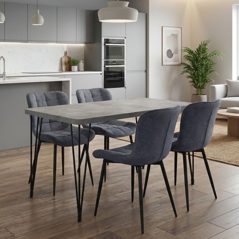 Σετ τραπεζαρία 5τμχ Roger - Chiara  Mdf - ύφασμα χρώμα σκούρο γκρι σκυροδέματος - ανθρακί 120x70x75εκ. - Pakobazaar