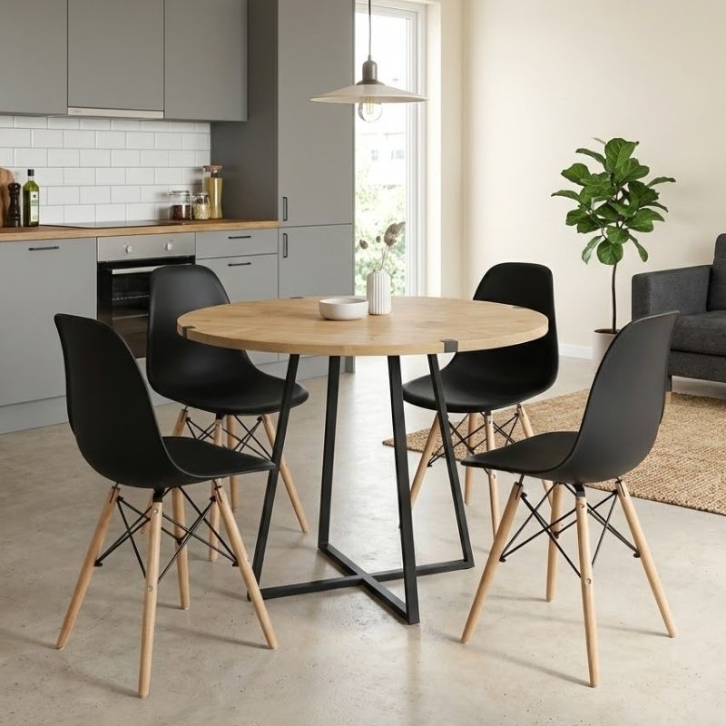 Σετ τραπεζαρία 5τμχ Rubes - Nova  χρώμα φυσικό οξιάς - μαύρο Ø100x78εκ. - Pakobazaar