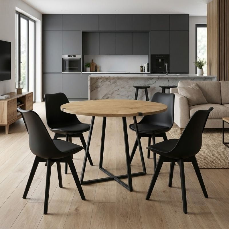 Σετ τραπεζαρία 5τμχ Rubes - Viva  χρώμα φυσικό οξιάς - μαύρο Ø100x78εκ. - Pakobazaar