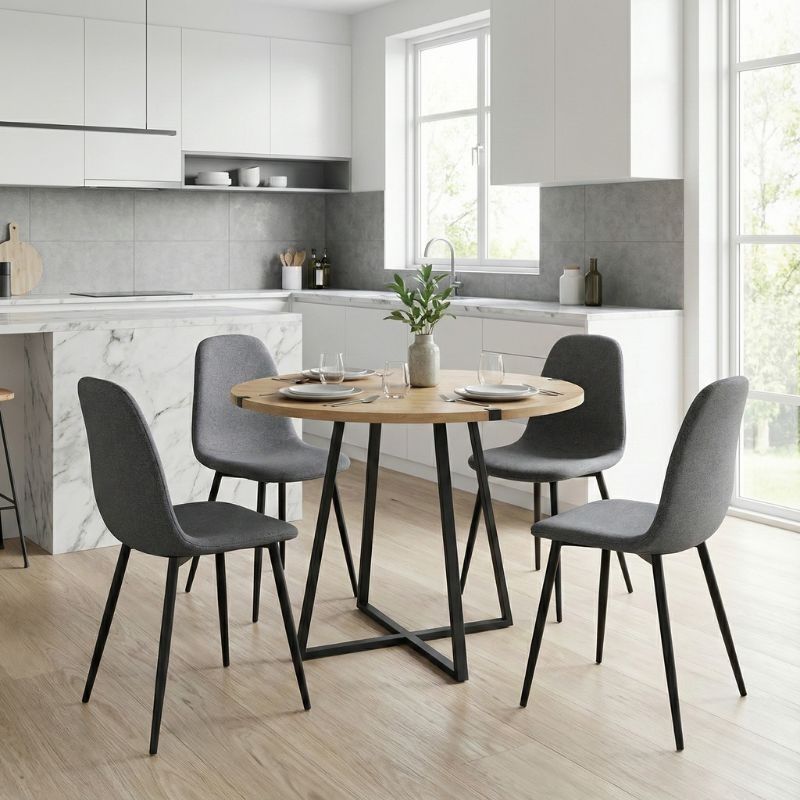 Σετ τραπεζαρία 5τμχ Rubes - Iris  χρώμα φυσικό οξιάς - γκρι Ø100x78εκ.