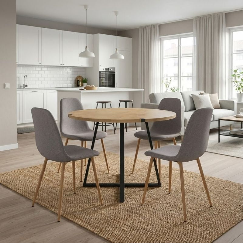 Σετ τραπεζαρία 5τμχ Rubes - Iris  χρώμα φυσικό οξιάς - ανοιχτό μπεζ Ø100x78εκ. - Pakobazaar