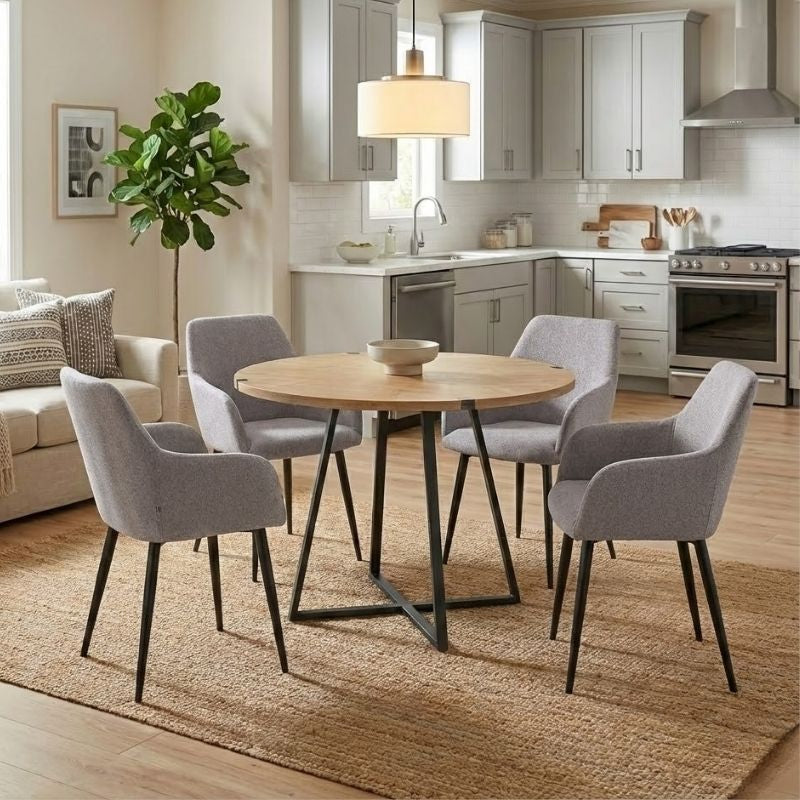 Σετ τραπεζαρία 5τμχ Rubes - Monica  χρώμα φυσικό οξιάς - ανοιχτό μπεζ Ø100x78εκ.