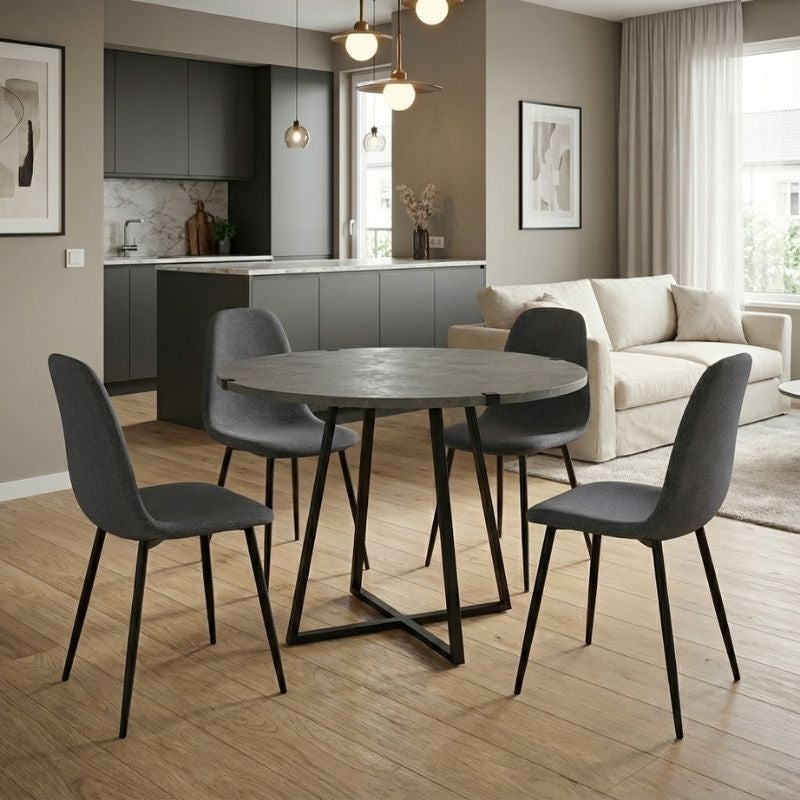 Σετ τραπεζαρία 5τμχ Rubes - Iris  χρώμα γκρι σκυροδέματος - γκρι Ø100x78εκ.