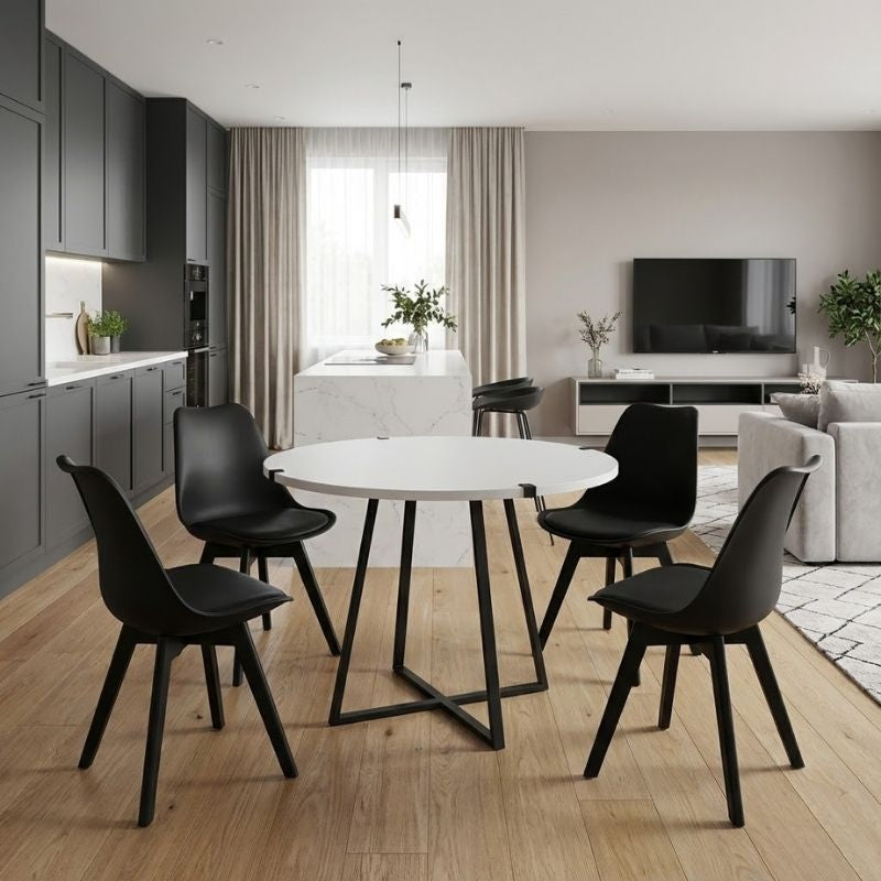 Σετ τραπεζαρία 5τμχ Rubes - Viva  χρώμα λευκό - μαύρο Ø100x78εκ.