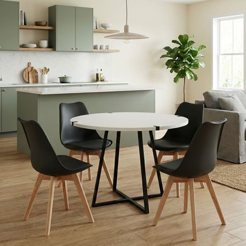 Σετ τραπεζαρία 5τμχ Rubes - Viva  χρώμα λευκό - μαύρο Ø100x78εκ.