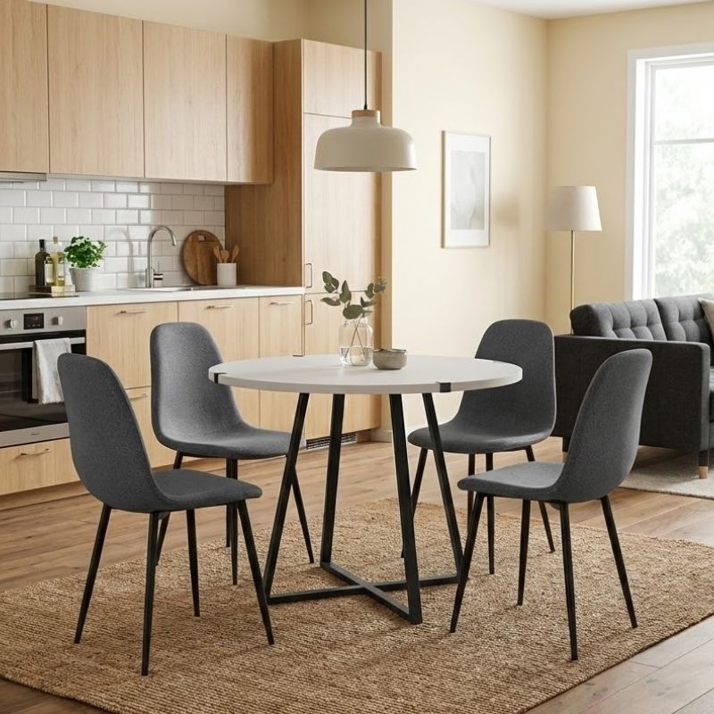 Σετ τραπεζαρία 5τμχ Rubes - Iris  χρώμα λευκό - γκρι Ø100x78εκ.