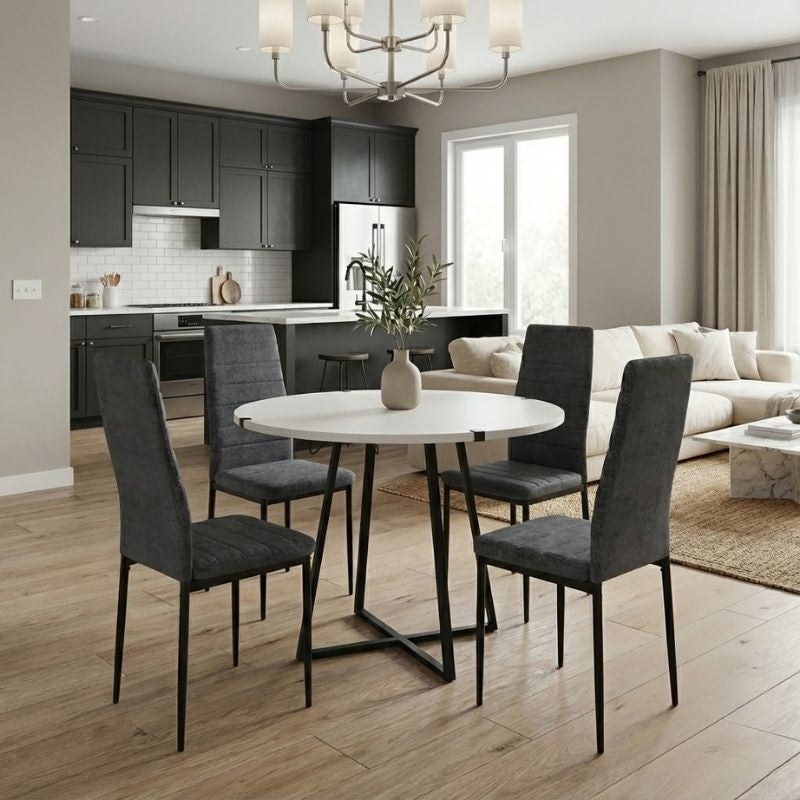 Σετ τραπεζαρία 5τμχ Rubes - Rosa  χρώμα λευκό - γκρι Ø100x78εκ.