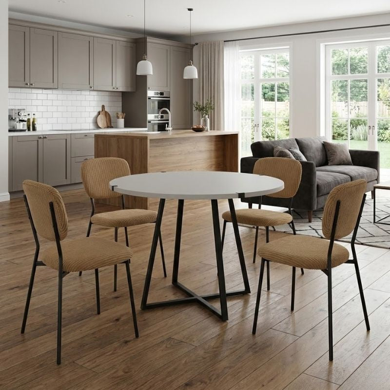 Σετ τραπεζαρία 5τμχ Rubes - Kevin  χρώμα λευκό - μουσταρδί Ø100x78εκ.