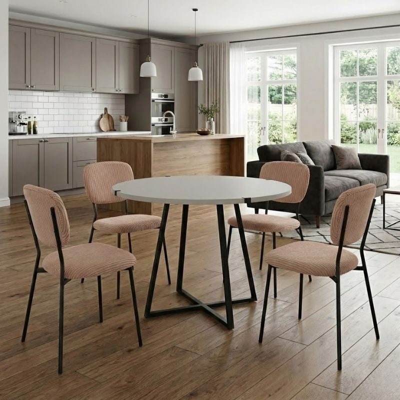 Σετ τραπεζαρία 5τμχ Rubes - Kevin  χρώμα λευκό - μόκα Ø100x78εκ.