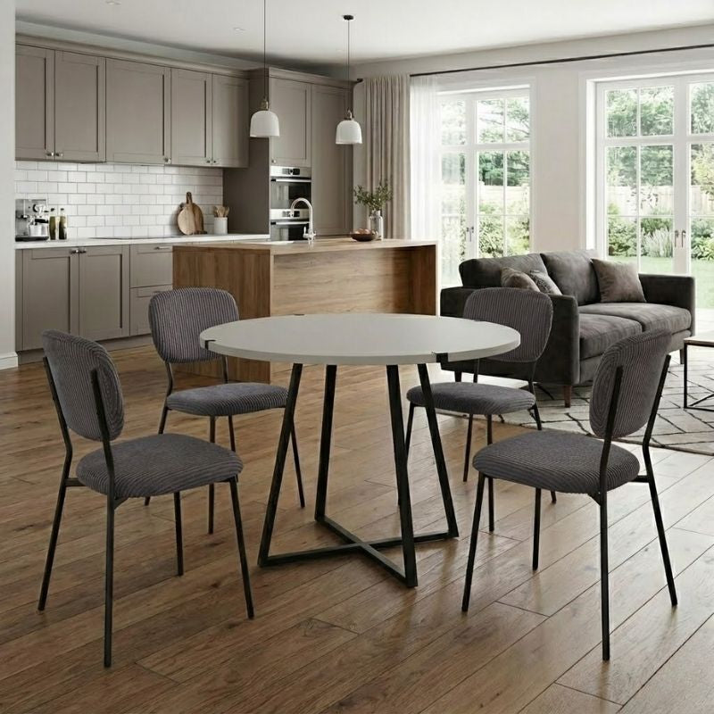 Σετ τραπεζαρία 5τμχ Rubes - Kevin  χρώμα λευκό - γκρι Ø100x78εκ.