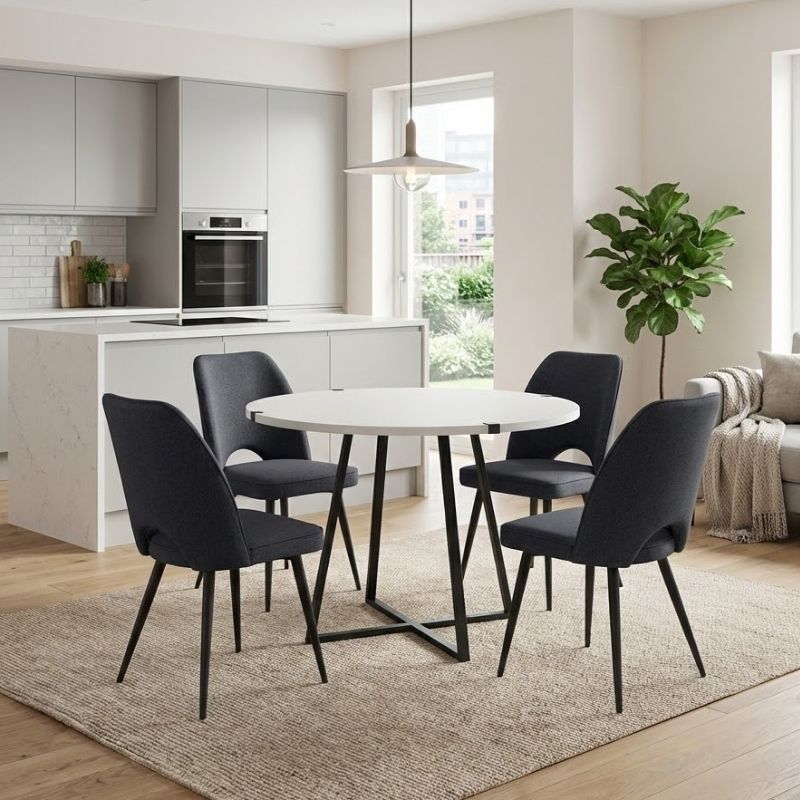 Σετ τραπεζαρία 5τμχ Rubes - Christy  χρώμα λευκό - ανθρακί Ø100x78εκ.