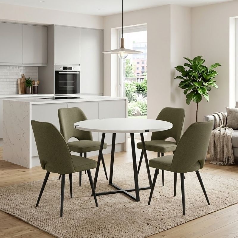 Σετ τραπεζαρία 5τμχ Rubes - Christy  χρώμα λευκό - λαδί Ø100x78εκ.