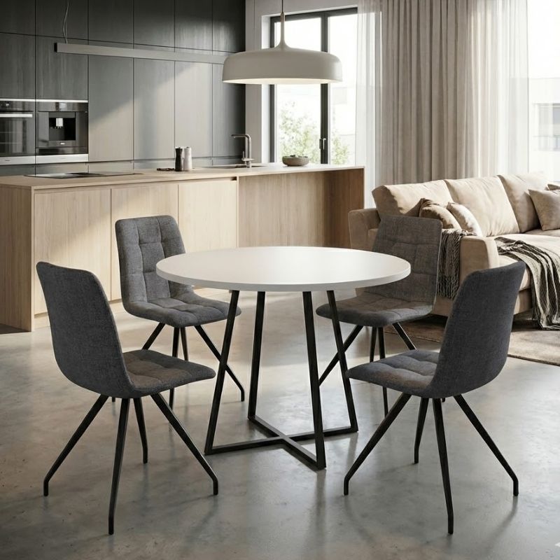 Σετ τραπεζαρία 5τμχ Rubes - Bianca  χρώμα λευκό - γκρι Ø100x78εκ.