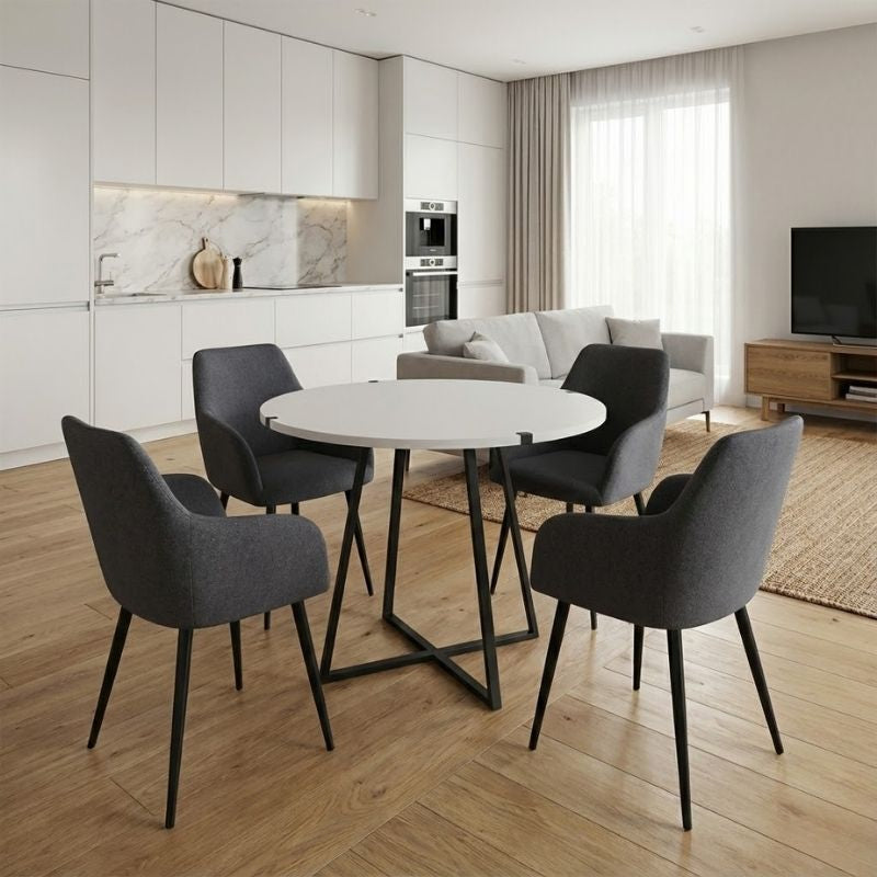 Σετ τραπεζαρία 5τμχ Rubes - Monica  χρώμα λευκό - γκρι Ø100x78εκ.