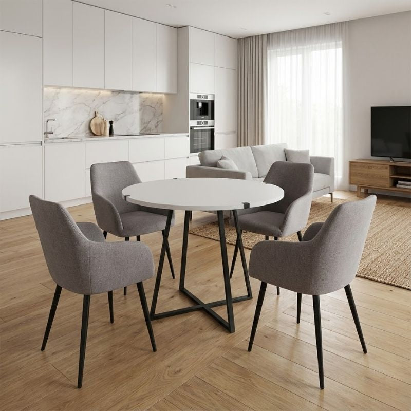 Σετ τραπεζαρία 5τμχ Rubes - Monica  χρώμα λευκό - ανοιχτό μπεζ Ø100x78εκ.