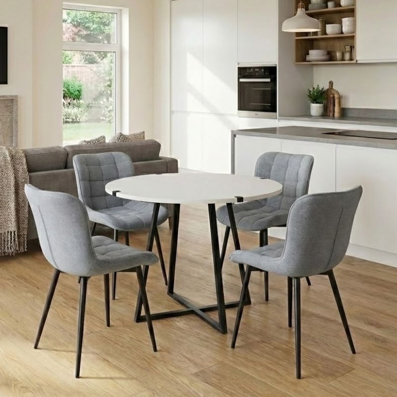 Σετ τραπεζαρία 5τμχ Rubes - Chiara  χρώμα λευκό - γκρι Ø100x78εκ.