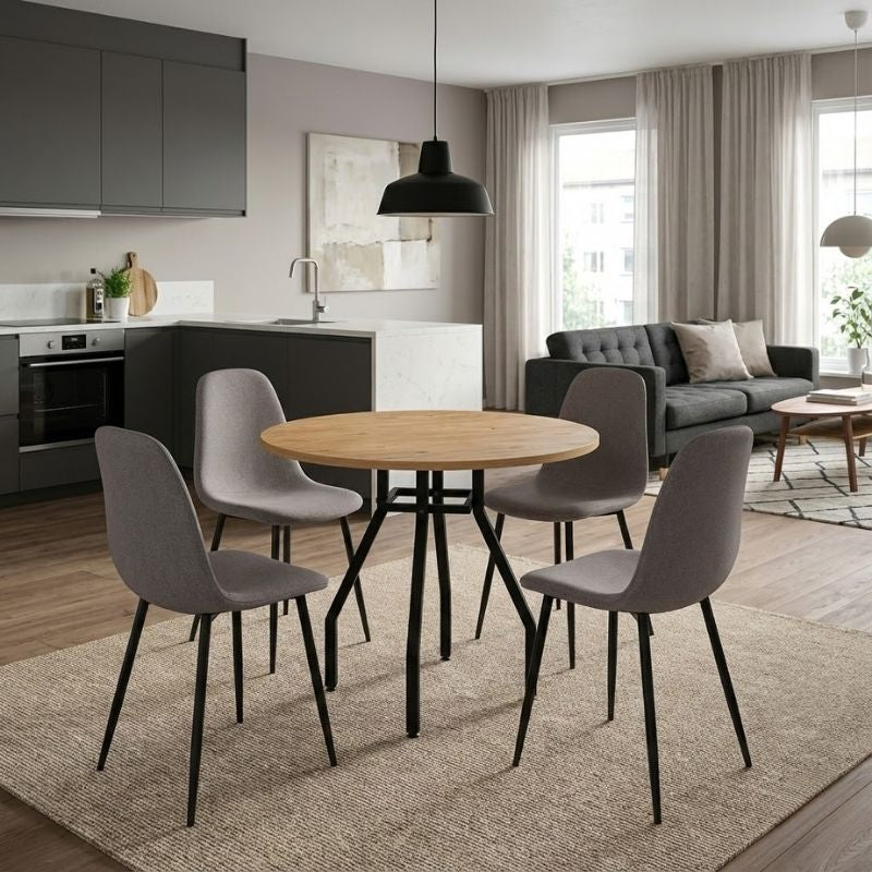 Σετ τραπεζαρία 5τμχ Roma - Iris  χρώμα pine oak - ανοιχτό μπεζ Ø80x75εκ.