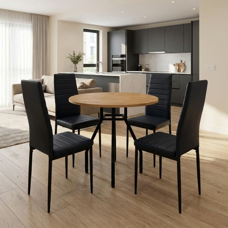 Σετ τραπεζαρία 5τμχ Roma - Rosa  χρώμα pine oak - μαύρο Ø80x75εκ.