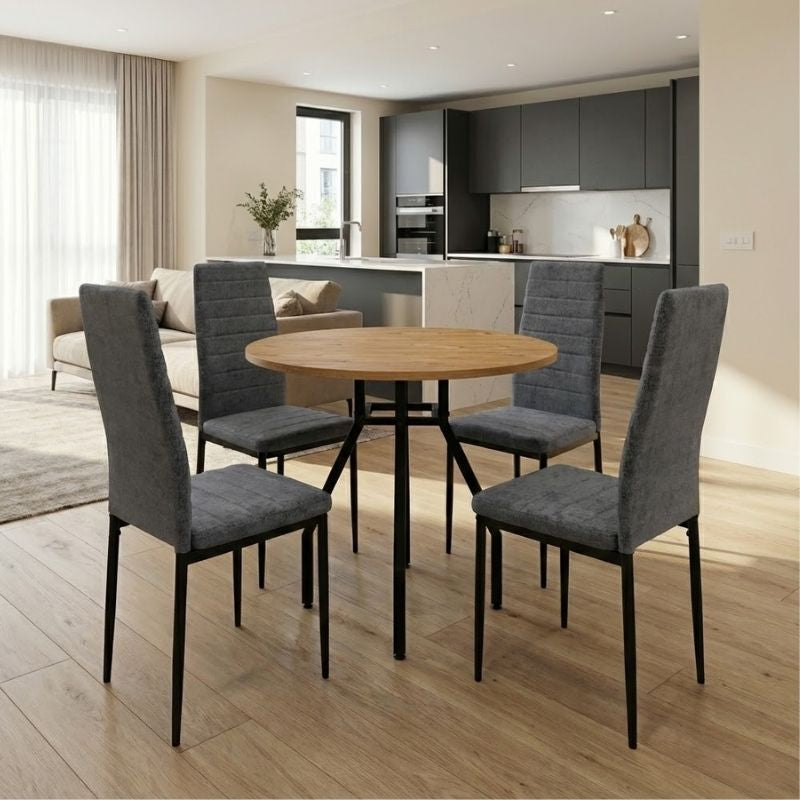 Σετ τραπεζαρία 5τμχ Roma - Rosa  χρώμα pine oak - γκρι Ø80x75εκ. - Pakobazaar