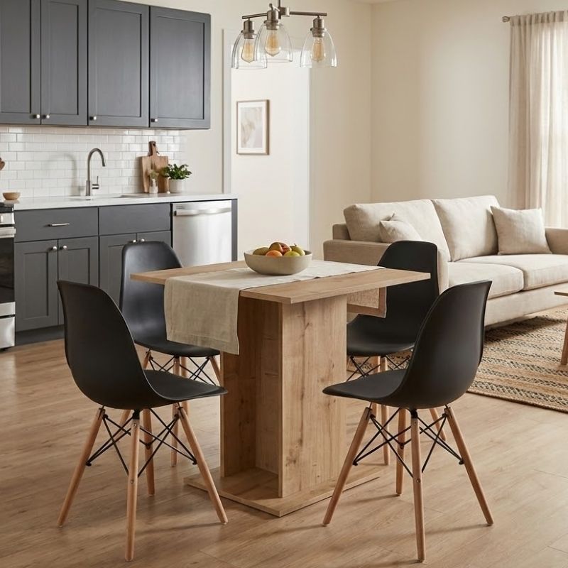 Σετ τραπεζαρία 5τμχ Allos - Nova  χρώμα sapphire oak - μαύρο 75x75x77εκ.