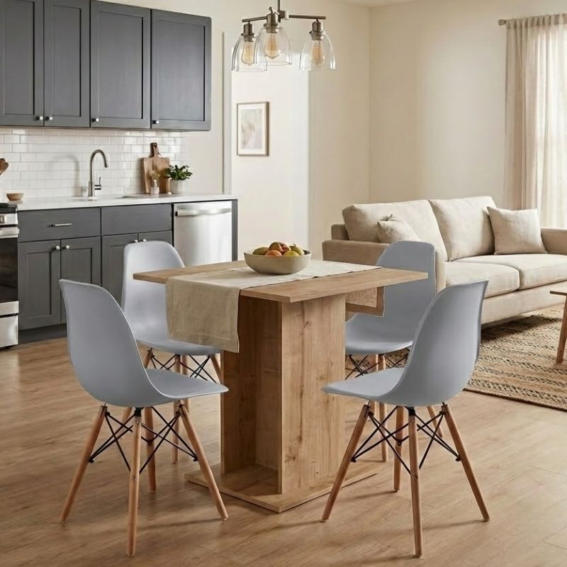 Σετ τραπεζαρία 5τμχ Allos - Nova  χρώμα sapphire oak - γκρι 75x75x77εκ.