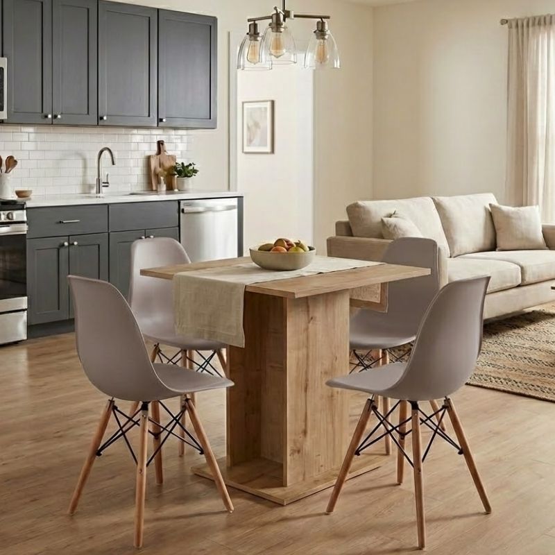 Σετ τραπεζαρία 5τμχ Allos - Nova  χρώμα sapphire oak - cappuccino 75x75x77εκ.