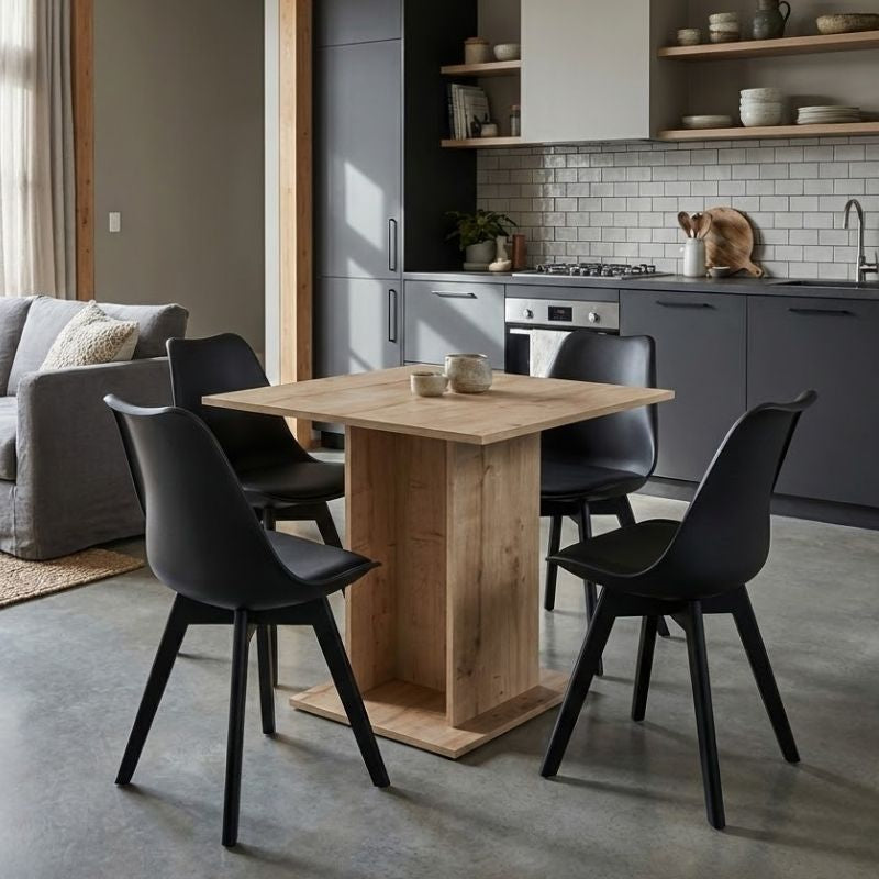 Σετ τραπεζαρία 5τμχ Allos - Viva  χρώμα sapphire oak - μαύρο 75x75x77εκ.