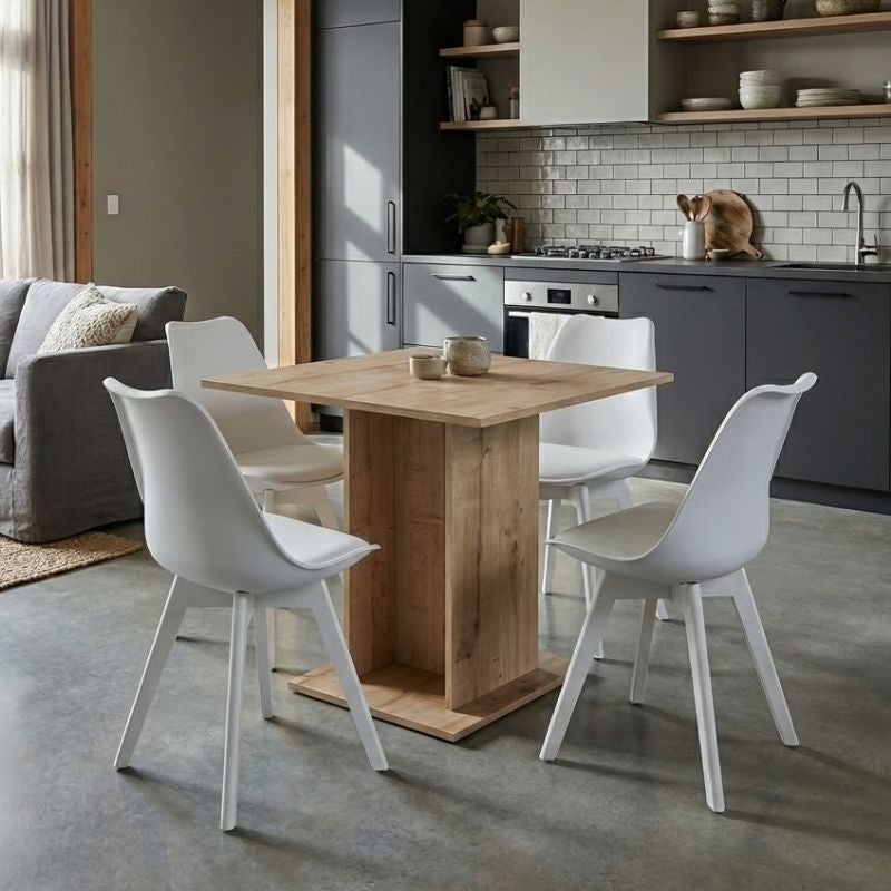 Σετ τραπεζαρία 5τμχ Allos - Viva  χρώμα sapphire oak - λευκό 75x75x77εκ.