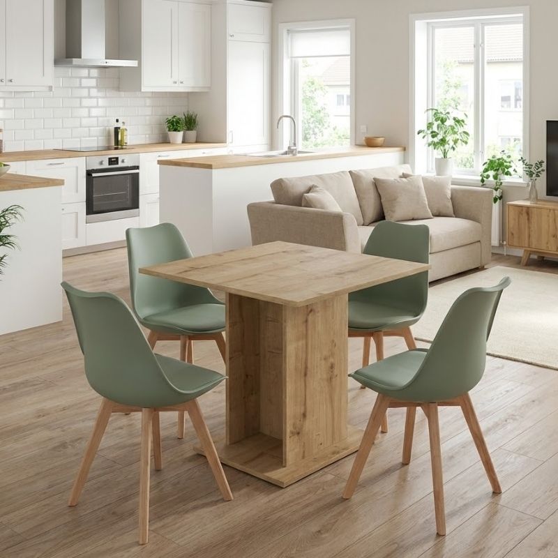 Σετ τραπεζαρία 5τμχ Allos - Viva  χρώμα sapphire oak - φυστικί 75x75x77εκ.