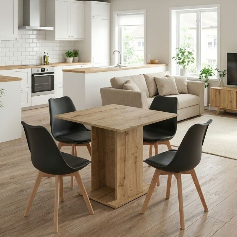 Σετ τραπεζαρία 5τμχ Allos - Viva  χρώμα sapphire oak - μαύρο/φυσικό πόδι 75x75x77εκ.