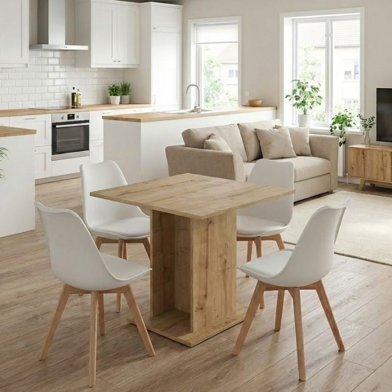 Σετ τραπεζαρία 5τμχ Allos - Viva  χρώμα sapphire oak - λευκό/φυσικό πόδι 75x75x77εκ.