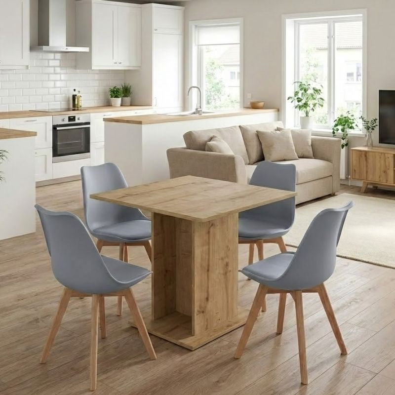Σετ τραπεζαρία 5τμχ Allos - Viva  χρώμα sapphire oak - γκρι 75x75x77εκ.