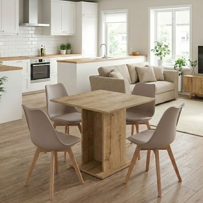 Σετ τραπεζαρία 5τμχ Allos - Viva  χρώμα sapphire oak - cappuccino 75x75x77εκ.