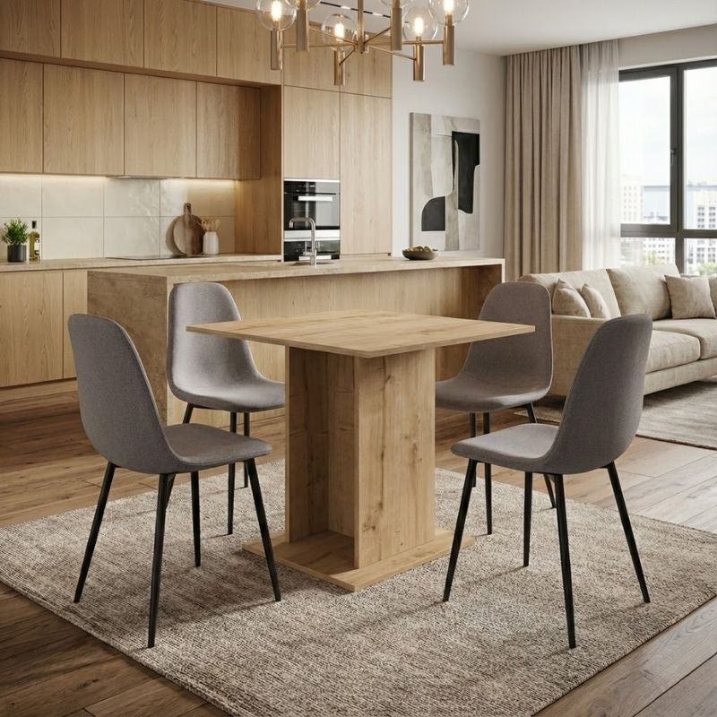 Σετ τραπεζαρία 5τμχ Allos - Iris  χρώμα sapphire oak - ανοιχτό μπεζ 75x75x77εκ.