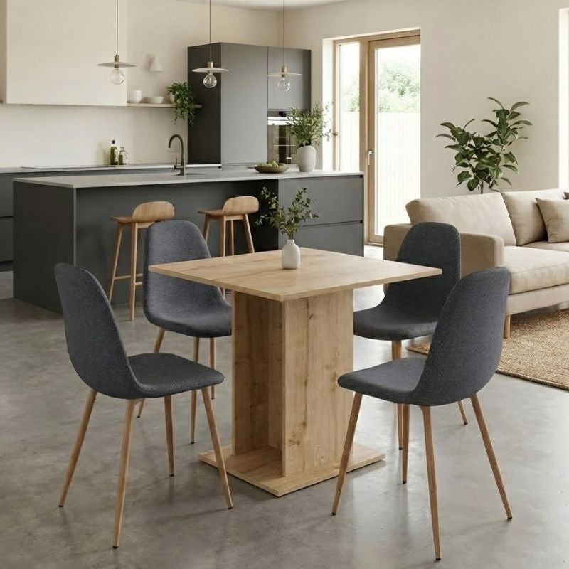 Σετ τραπεζαρία 5τμχ Allos - Iris  χρώμα sapphire oak - γκρι/φυσικό πόδι 75x75x77εκ.