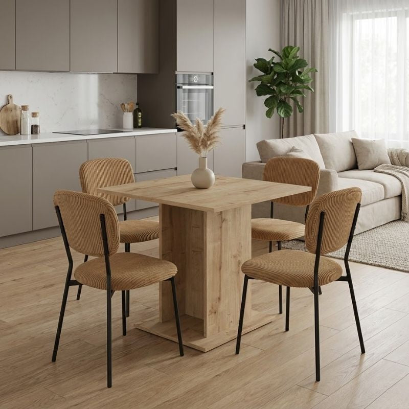 Σετ τραπεζαρία 5τμχ Allos - Kevin  χρώμα sapphire oak - μουσταρδί 75x75x77εκ.