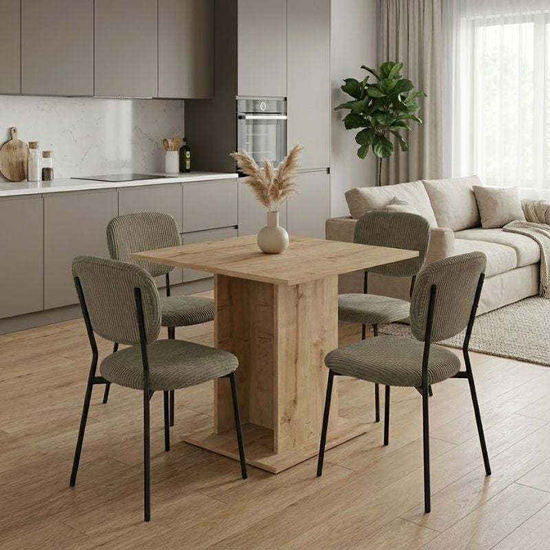 Σετ τραπεζαρία 5τμχ Allos - Kevin  χρώμα sapphire oak - λαδί 75x75x77εκ.