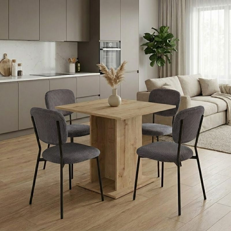 Σετ τραπεζαρία 5τμχ Allos - Kevin  χρώμα sapphire oak - γκρι 75x75x77εκ.
