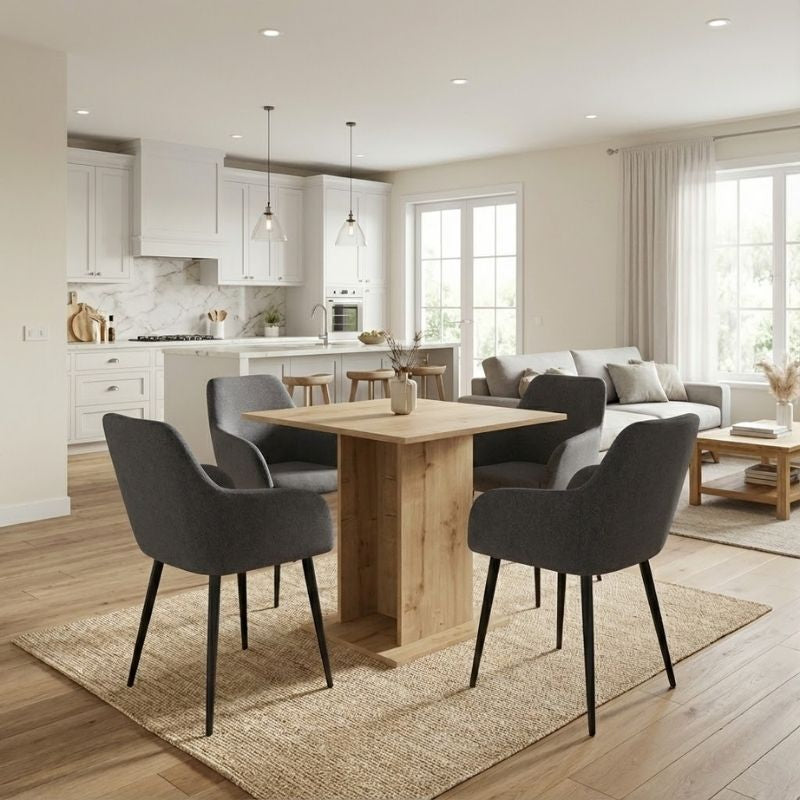 Σετ τραπεζαρία 5τμχ Allos - Monica  χρώμα sapphire oak - γκρι 75x75x77εκ.