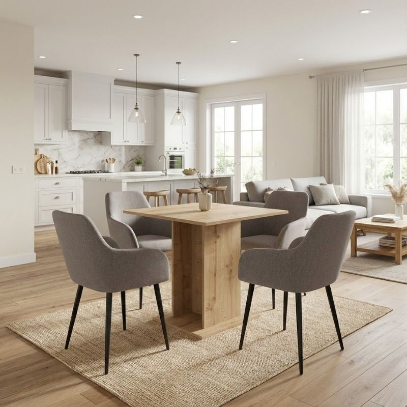 Σετ τραπεζαρία 5τμχ Allos - Monica  χρώμα sapphire oak - ανοιχτό μπεζ 75x75x77εκ.