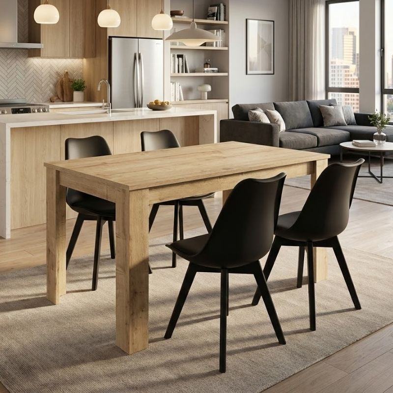 Σετ τραπεζαρία 5τμχ Darlen - Viva  χρώμα sapphire oak - μαύρο 125x72x74εκ.