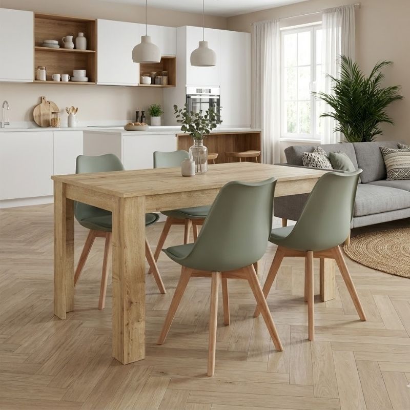 Σετ τραπεζαρία 5τμχ Darlen - Viva  χρώμα sapphire oak - φυστικί 125x72x74εκ.
