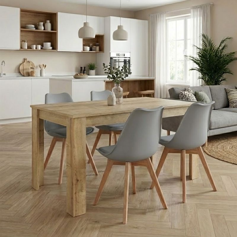 Σετ τραπεζαρία 5τμχ Darlen - Viva  χρώμα sapphire oak - γκρι 125x72x74εκ.