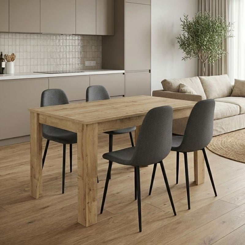 Σετ τραπεζαρία 5τμχ Darlen - Iris  χρώμα sapphire oak - γκρι 125x72x74εκ.