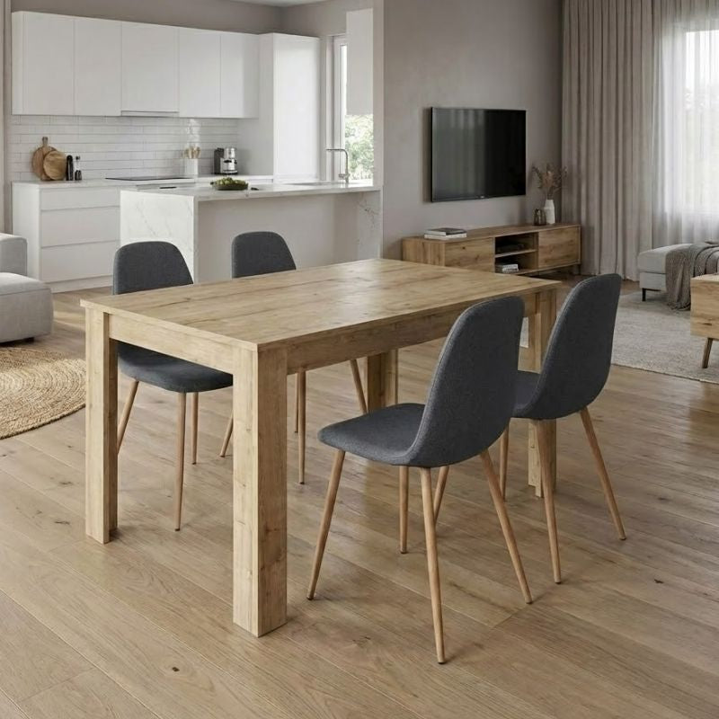 Σετ τραπεζαρία 5τμχ Darlen - Iris  χρώμα sapphire oak - γκρι/φυσικό πόδι 125x72x74εκ.