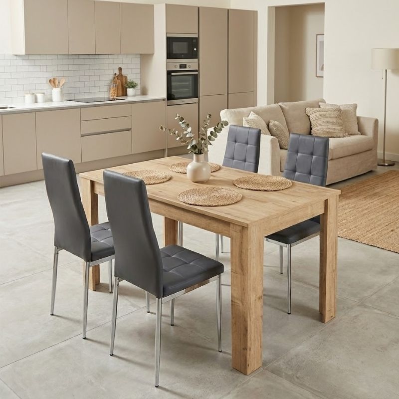 Σετ τραπεζαρία 5τμχ Darlen - Rosa  χρώμα sapphire oak - γκρι/χρωμίου πόδι 125x72x74εκ.