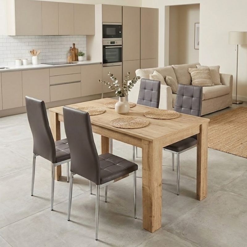 Σετ τραπεζαρία 5τμχ Darlen - Rosa  χρώμα sapphire oak - καφέ/χρωμίου πόδι 125x72x74εκ.