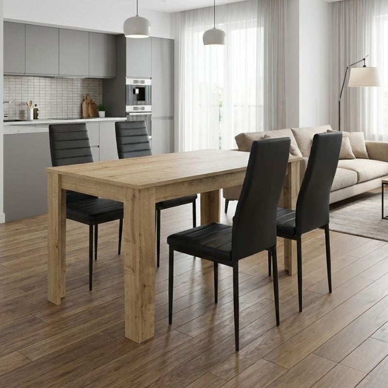Σετ τραπεζαρία 5τμχ Darlen - Rosa  χρώμα sapphire oak - μαύρο 125x72x74εκ.