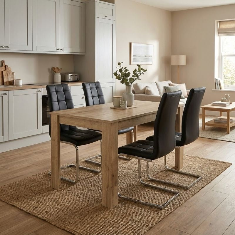 Σετ τραπεζαρία 5τμχ Darlen - Vela  χρώμα sapphire oak - μαύρο 125x72x74εκ.