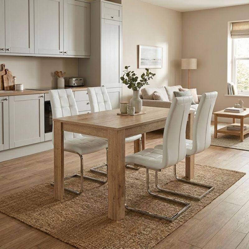 Σετ τραπεζαρία 5τμχ Darlen - Vela  χρώμα sapphire oak - λευκό 125x72x74εκ.